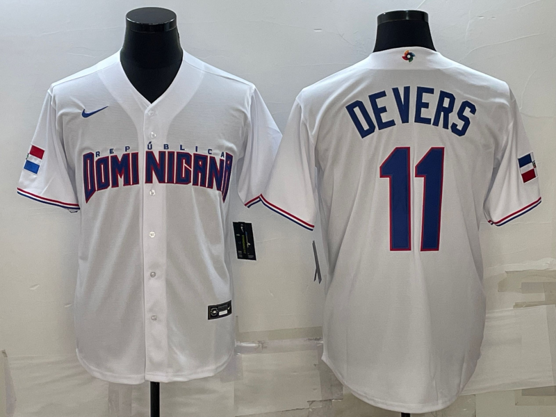 Men's 2023 World Baseball Classic #11 Rafael Devers Dominican Republic White Jersey1 baseball jersey product view 1
