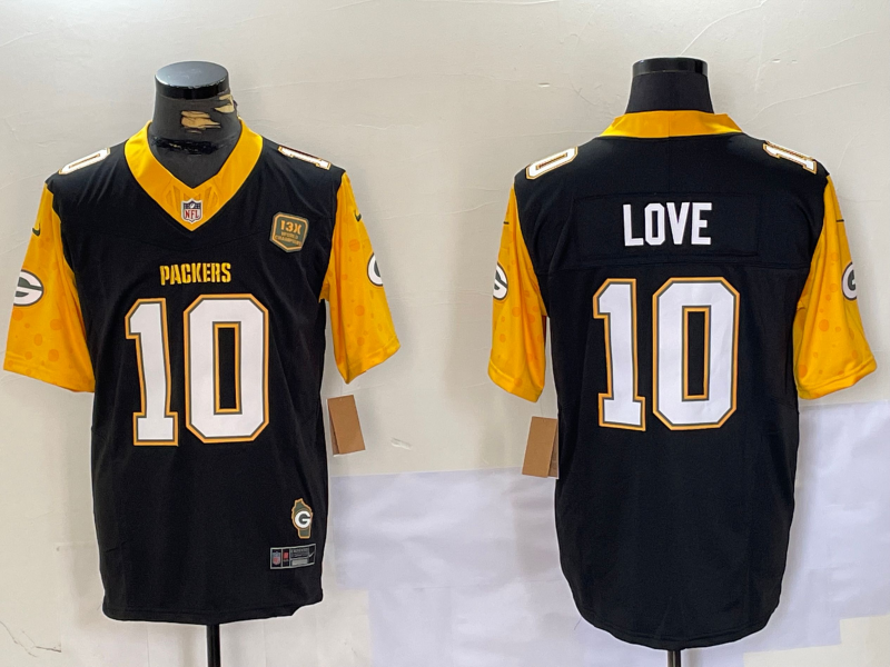 Men's Green Bay Packers Jordan Love #10 Black Player Game Jersey1 basketball jersey product view 1