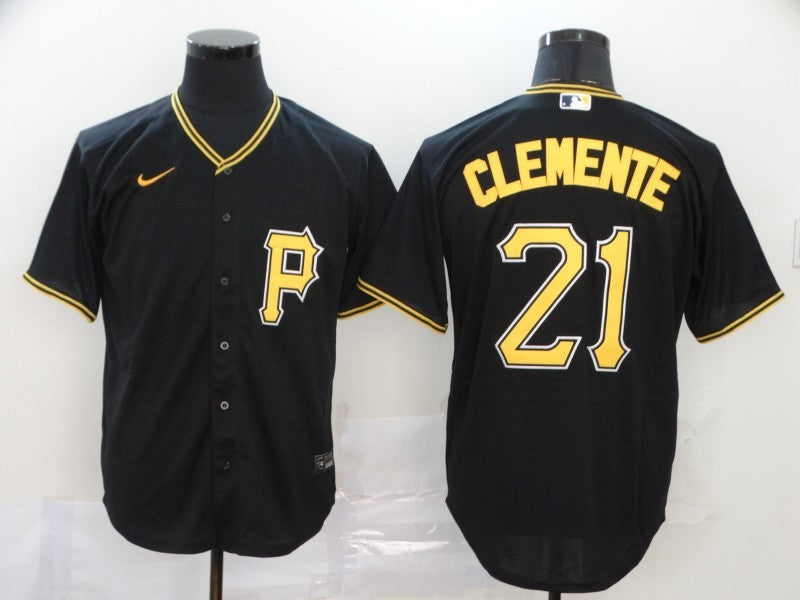 Men's Pittsburgh Pirates Roberto Clemente #21 Black Replica Baseball Jersey baseball jersey product view 1