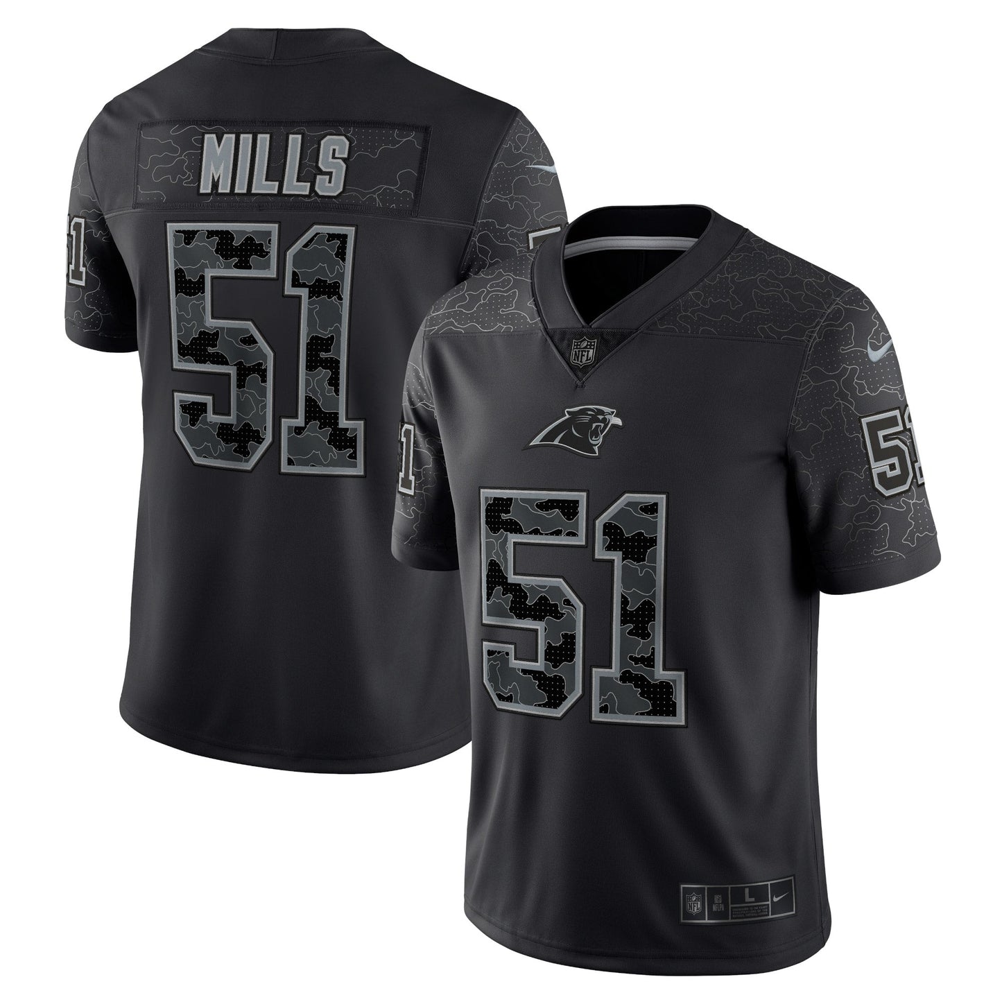 Sam Mills Carolina Panthers Nike Retired RFLCTV Limited Jersey - Black football jersey product view 1