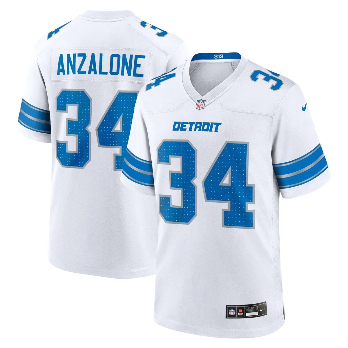 Alex Anzalone Detroit Lions Nike White Game Jersey - White football jersey product view 1
