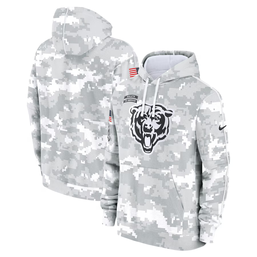 Men's Chicago Bears Arctic Camo 2024 Salute to Service Club Fleece Pullover Hoodie1 football jersey product view 1