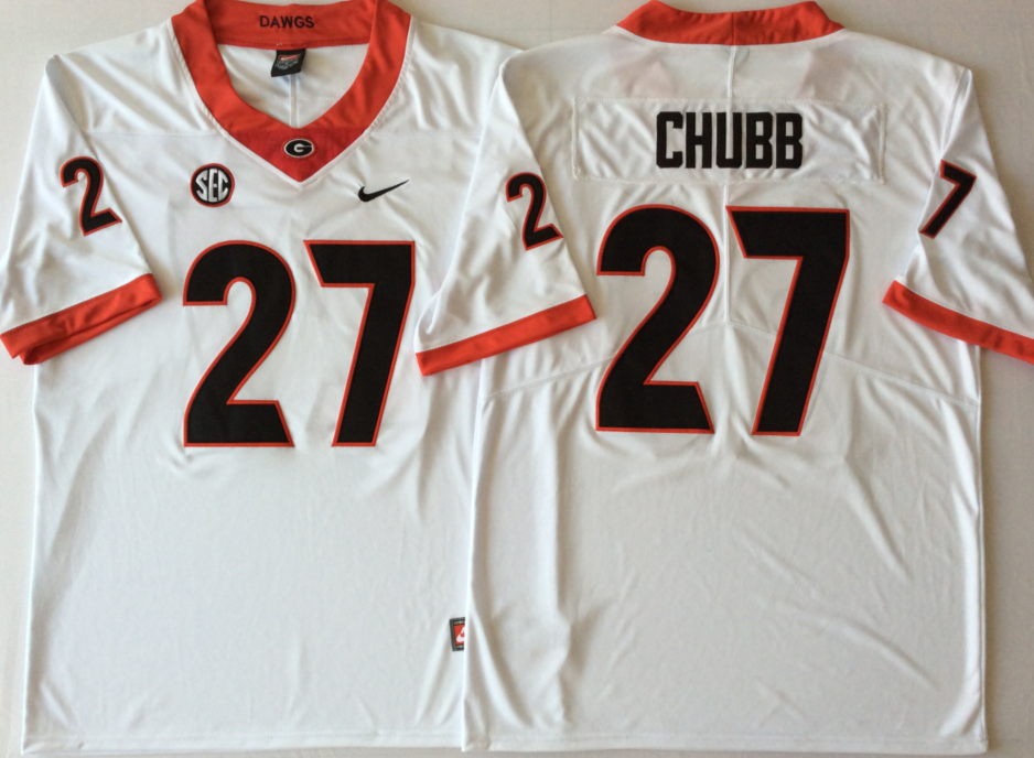 Men's Georgia Bulldogs Nick Chubb #27 White Player Game Jersey sports jersey product view 1