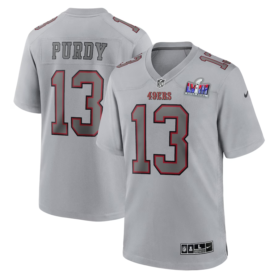 Men's San Francisco 49ers Brock Purdy #13 Gray Super Bowl LVIII Atmosphere Fashion Game Jersey1 football jersey product view 1