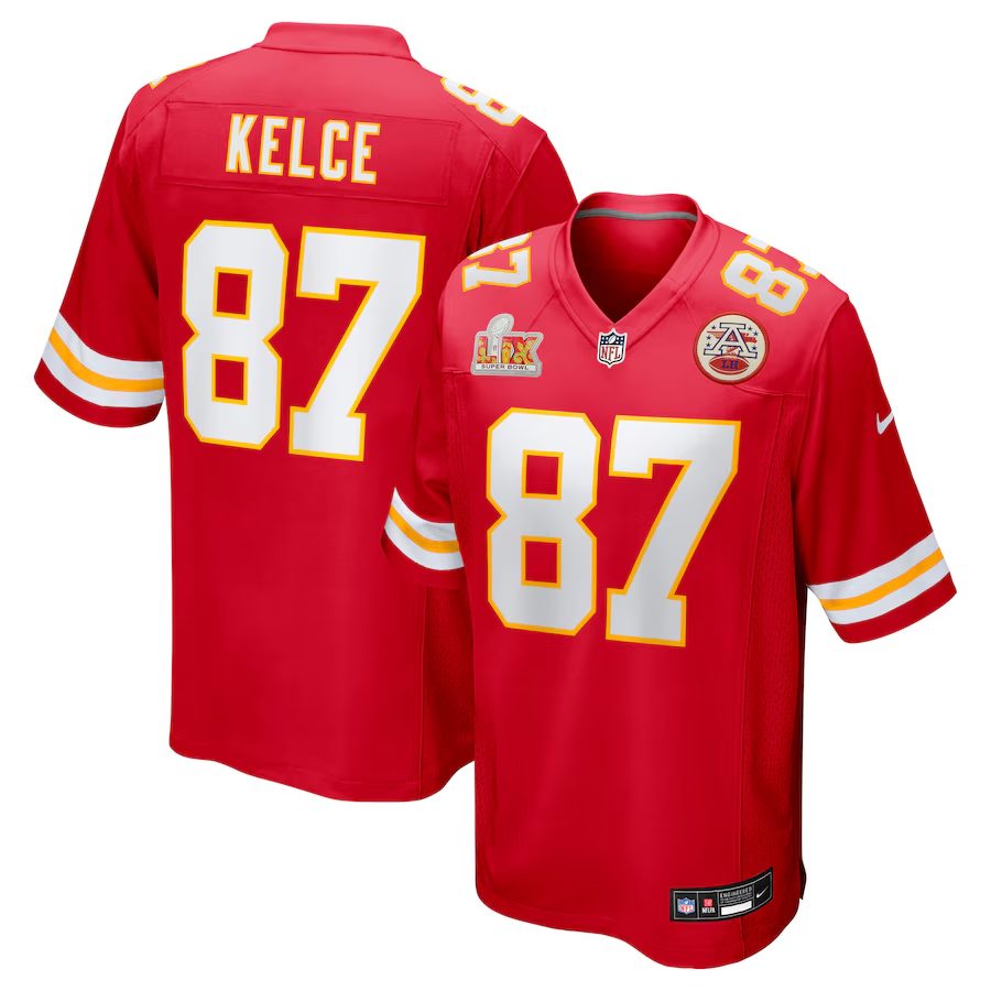 Men's Kansas City Chiefs Travis Kelce Nike Red Super Bowl LIX Game Jersey football jersey product view 1