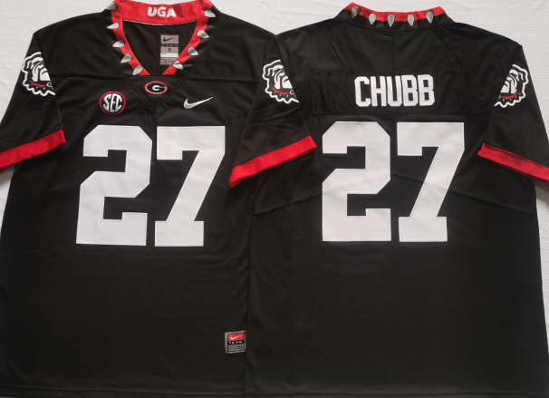 Men's Georgia Bulldogs Nick Chubb #27 Black Player Game Jersey sports jersey product view 1