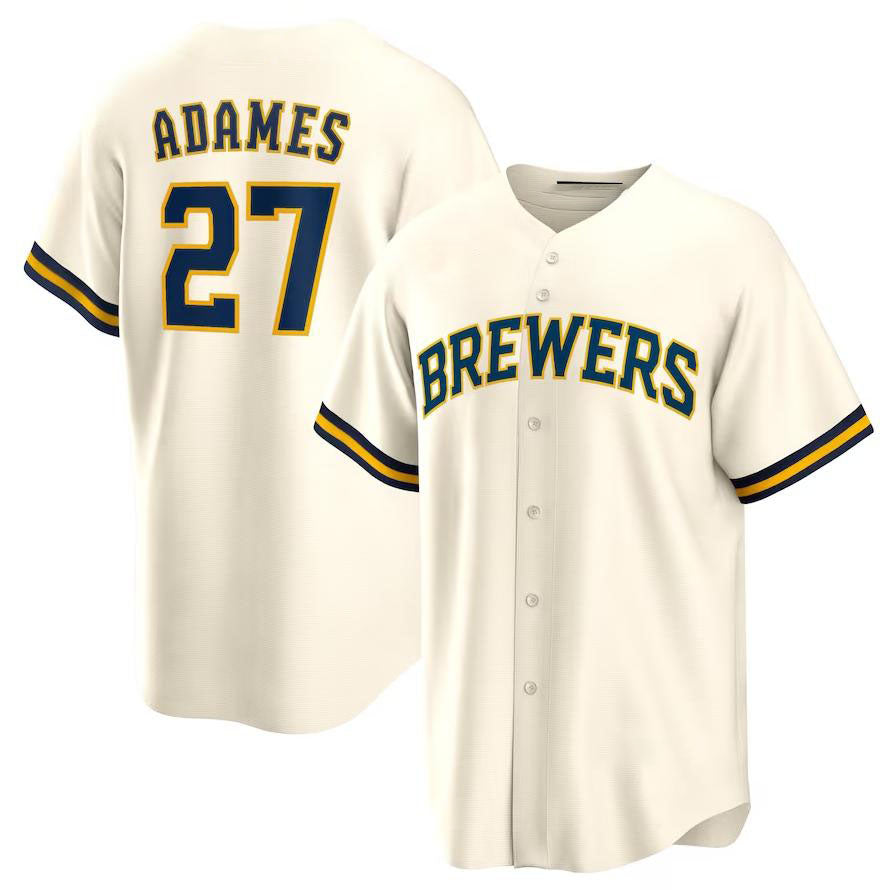 Milwaukee Brewers #27 Willy Adames Cream Alternate Replica Player Jersey Baseball Jerseys baseball jersey product view 1