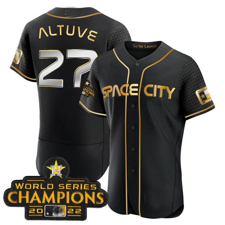 #27 Jose Altuve Houston Astros 2023 SPACE CITY CHAMPIONS FLEX JERSEY ¨C Black ALL STITCHED Baseball Jerseys baseball jersey product view 1