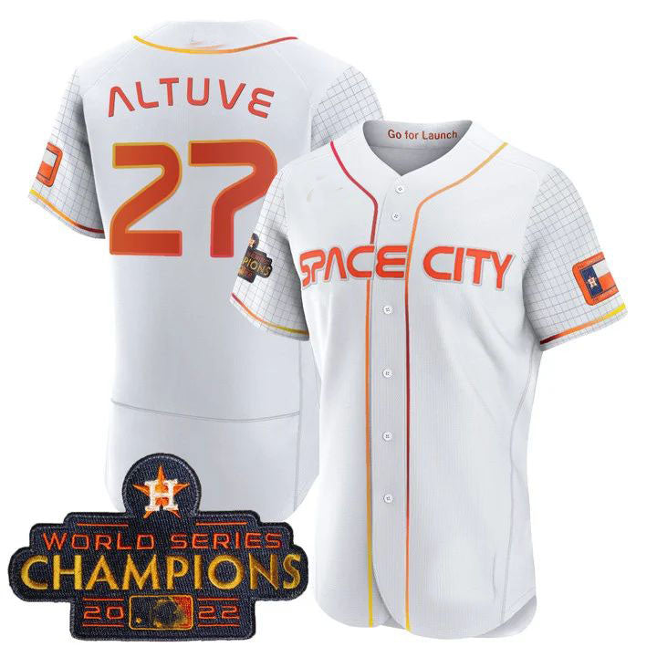 #27 Jose Altuve Houston Astros White 2023 SPACE CITY CHAMPIONS FLEX JERSEY ¨C ALL STITCHED Baseball Jerseys baseball jersey product view 1