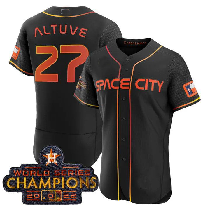 #27 Jose Altuve Houston Astros Black 2023 SPACE CITY CHAMPIONS FLEX JERSEY ¨C ALL STITCHED Baseball Jerseys baseball jersey product view 1