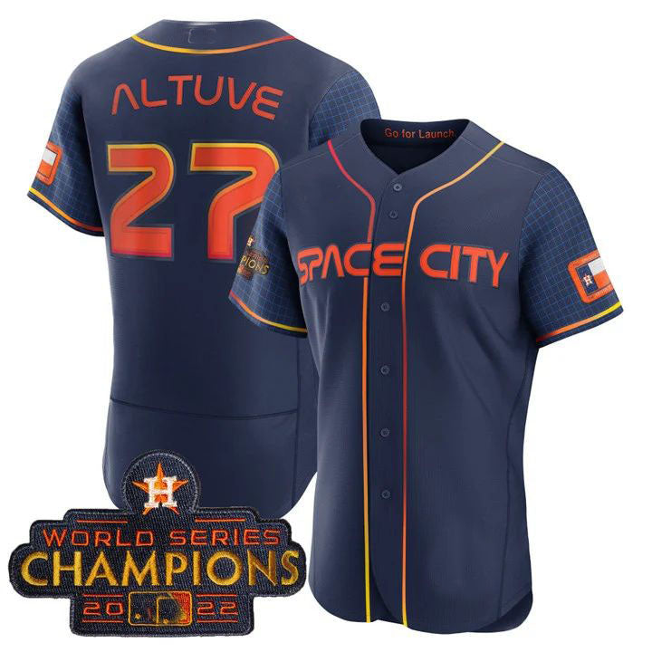 Houston Astros #27 Jose Altuve blue 2023 SPACE CITY CHAMPIONS FLEX JERSEY ALL STITCHED Baseball Jerseys baseball jersey product view 1