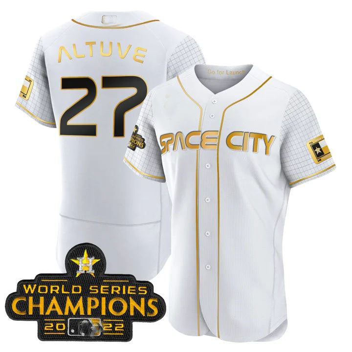 #27 Jose Altuve Houston Astros 2023 SPACE CITY CHAMPIONS FLEX JERSEY ¨C White ALL STITCHED Baseball Jerseys baseball jersey product view 1