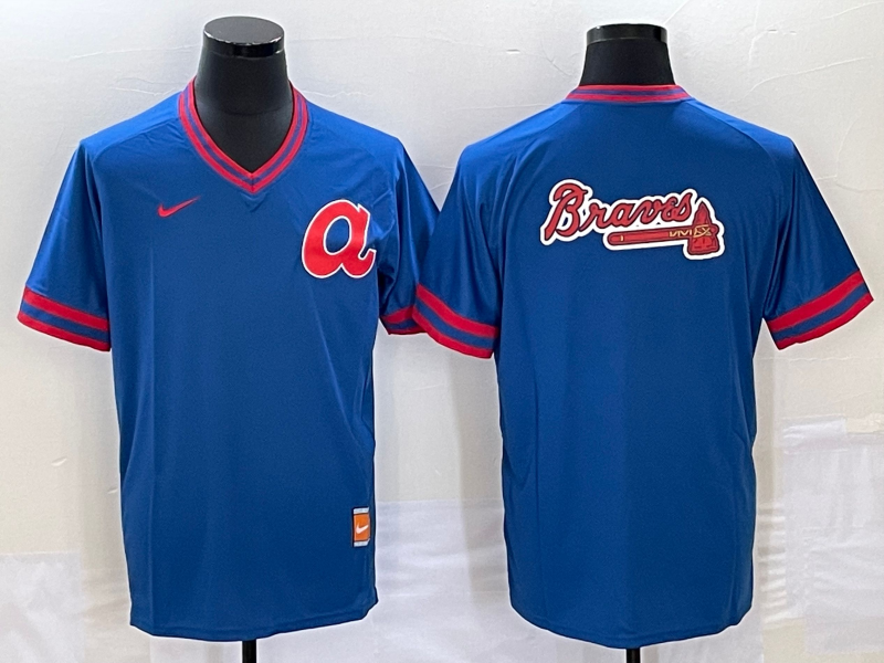 Men's Atlanta Braves Blue Cooperstown Collection Team Jersey baseball jersey product view 1