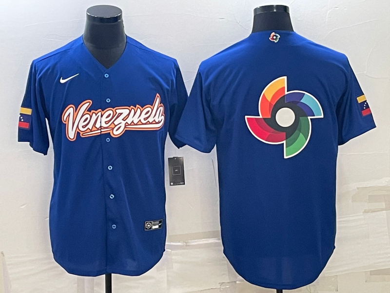 Men's 2023 World Baseball Classic Venezuela Blue Jersey1 baseball jersey product view 1