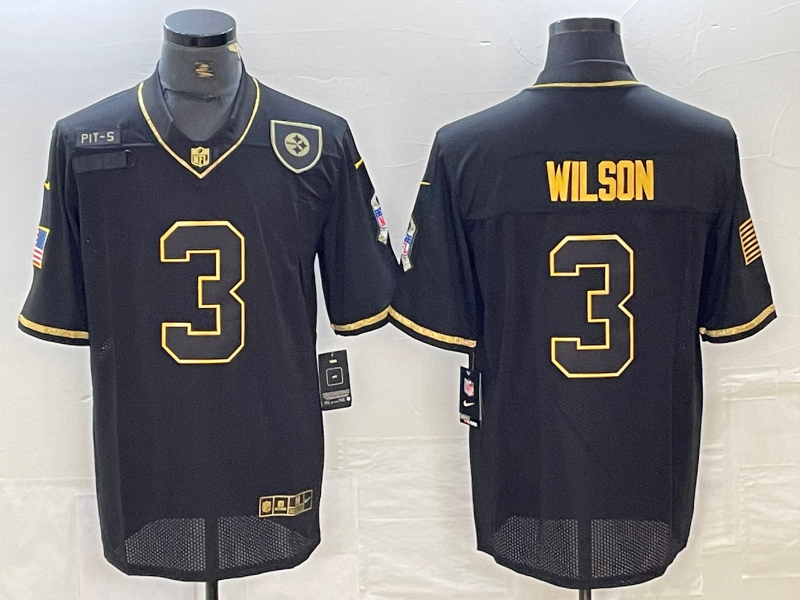 Men's Pittsburgh Steelers Russell Wilson #3 Black Alternate Player Jersey1 football jersey product view 1