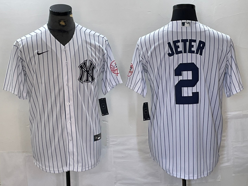 Men's New York Yankees Derek Jeter #2 White Limited Player Jersey1 baseball jersey product view 1