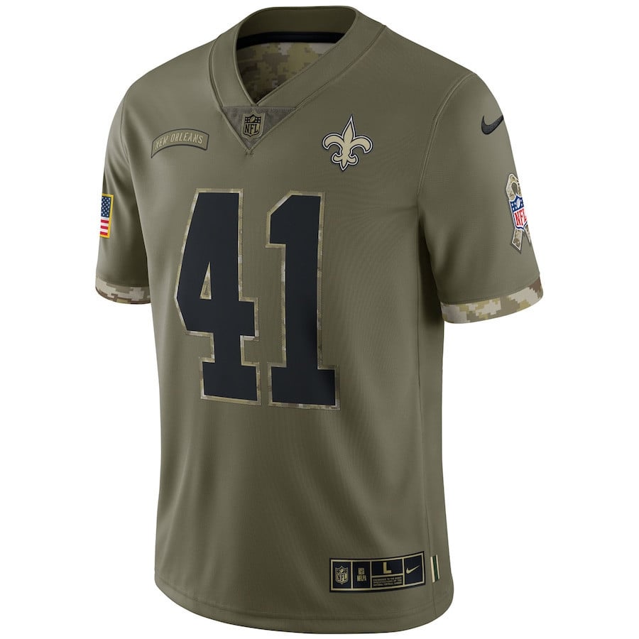 Alvin Kamara New Orleans Saints 2022 Salute To Service Limited Jersey - Olive football jersey product view 2