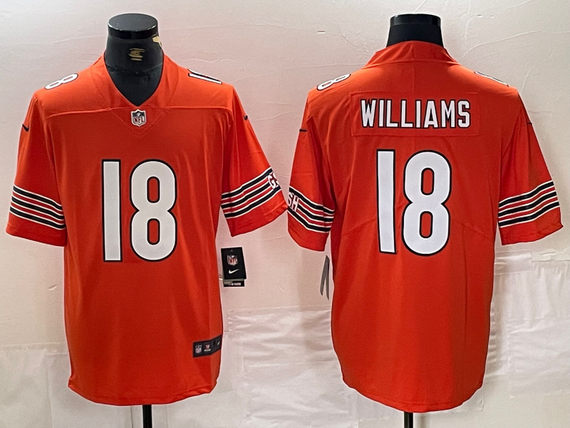 Men's Chicago Bears Caleb Williams #18 Orange Alternate 2024 NFL Draft Game Jersey2 football jersey product view 1