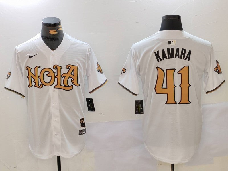 Men's New Orleans Saints Alvin Kamara #41 White Replica Player Jersey1 football jersey product view 1
