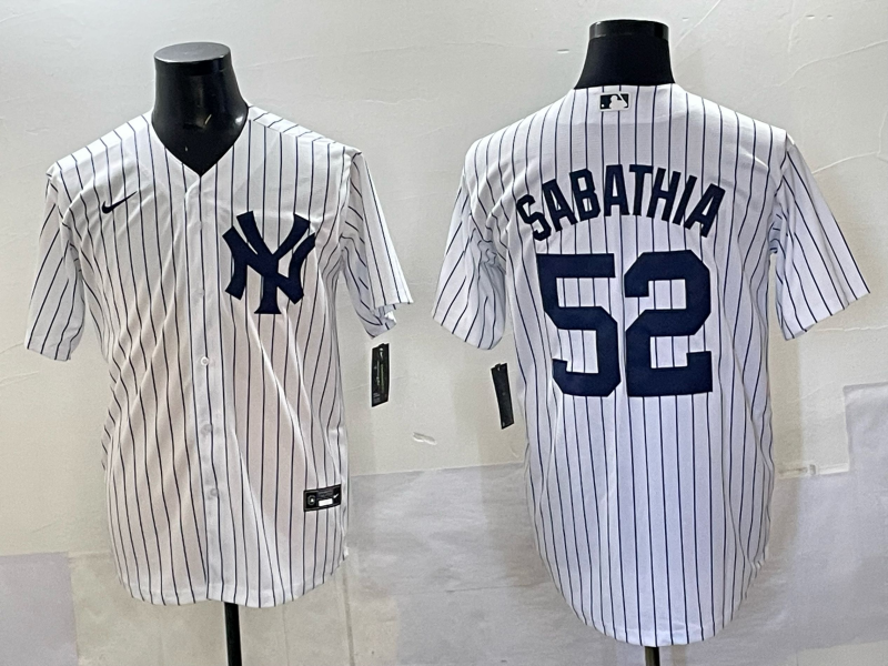 Men's New York Yankees CC Sabathia #52 White Replica Player Jersey baseball jersey product view 1