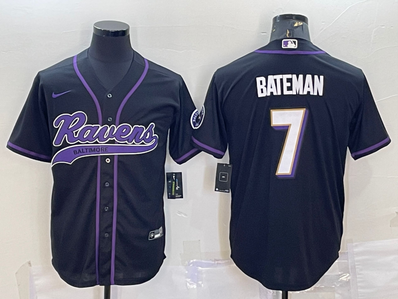 Men's Baltimore Ravens Rashod Bateman #7 Black Game Jersey1 Joint Edition football jersey product view 1