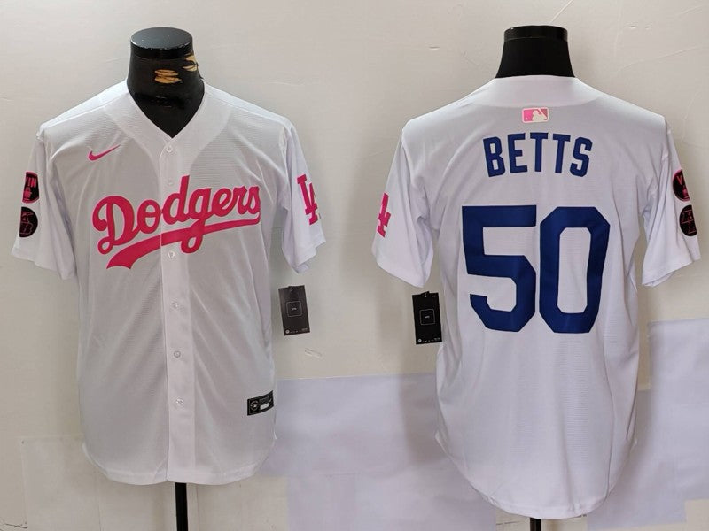 Men's Los Angeles Dodgers Mookie Betts #50 White Limited Game Player Jersey baseball jersey product view 1