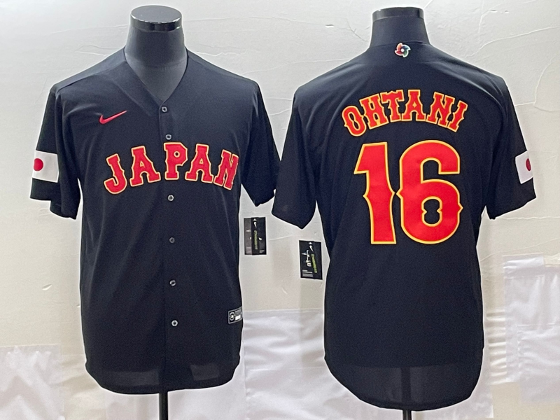 Men's 2023 World Baseball Classic #16 Shohei Ohtani Japan Black Jersey1 baseball jersey product view 1