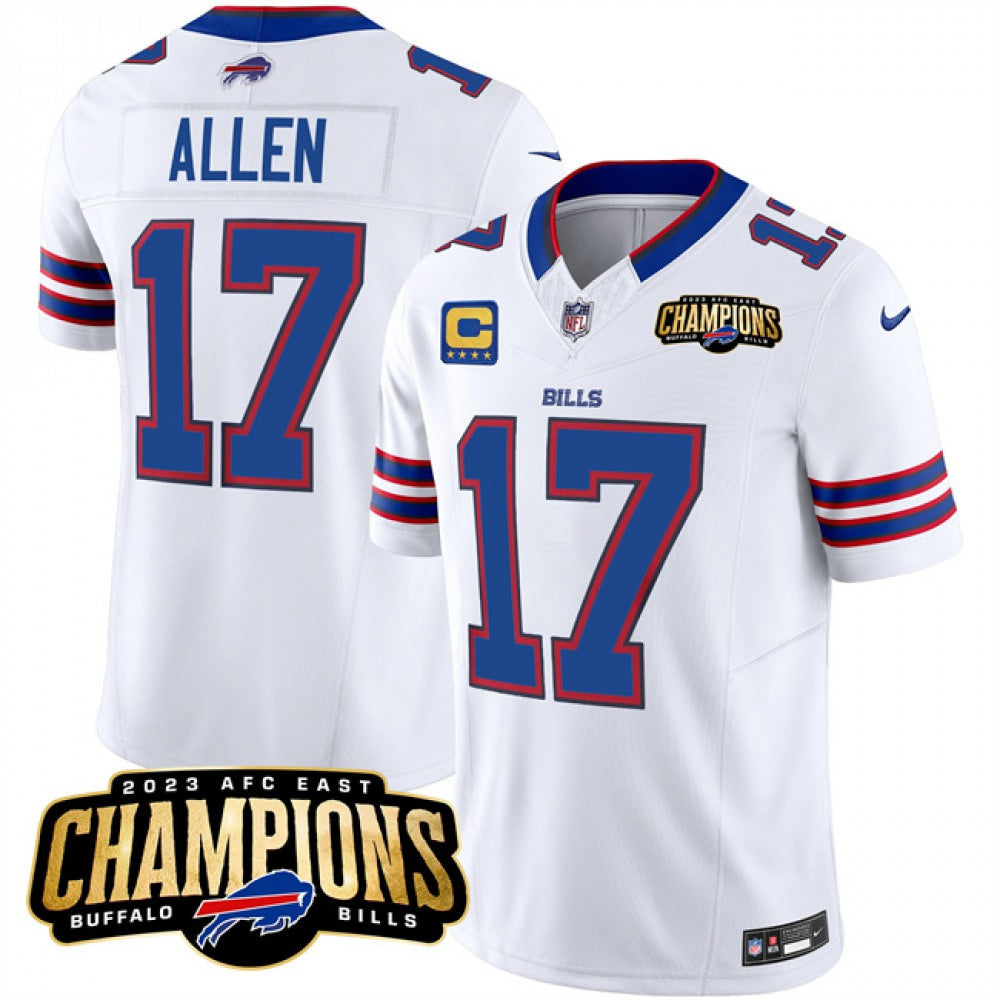 Men's Buffalo Bills #17 Josh Allen White 2023 F.U.S.E. AFC East Champions With 4-star C Ptach Stitched Football Jersey football jersey product view 1