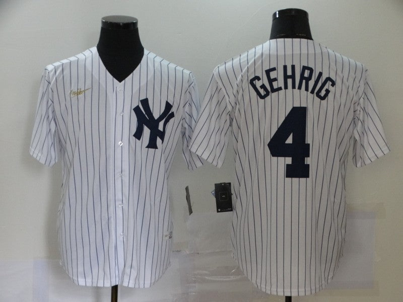 Men's New York Yankees Lou Gehrig #4 White Replica Baseball Jersey1 baseball jersey product view 1