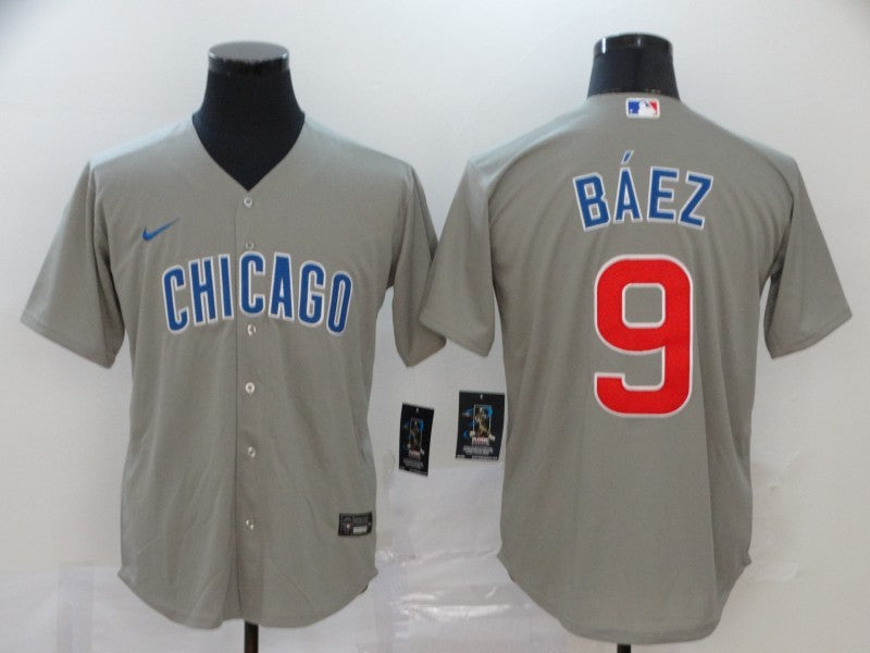 Men's Chicago Cubs Javier Baez #9 Gray Replica Baseball Jersey1 baseball jersey product view 1