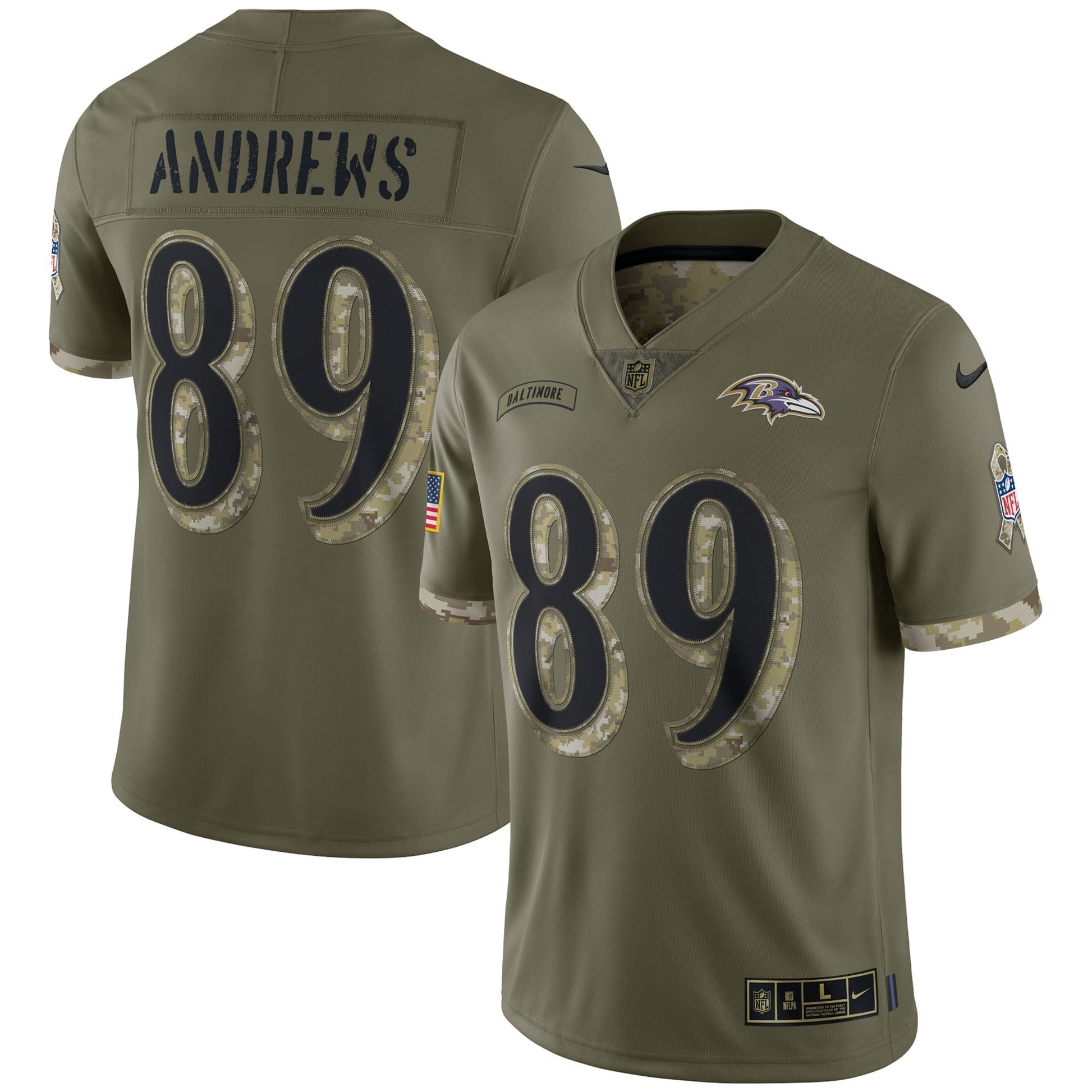 Mark Andrews Baltimore Ravens Nike 2022 Salute To Service Limited Jersey - Olive football jersey product view 1