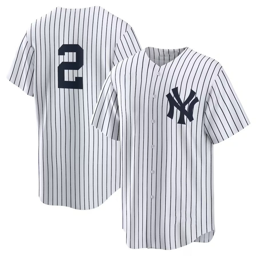 New York Yankees #2 Derek Jeter Replica Jersey - White/Navy Stitches Baseball Jerseys baseball jersey product view 1