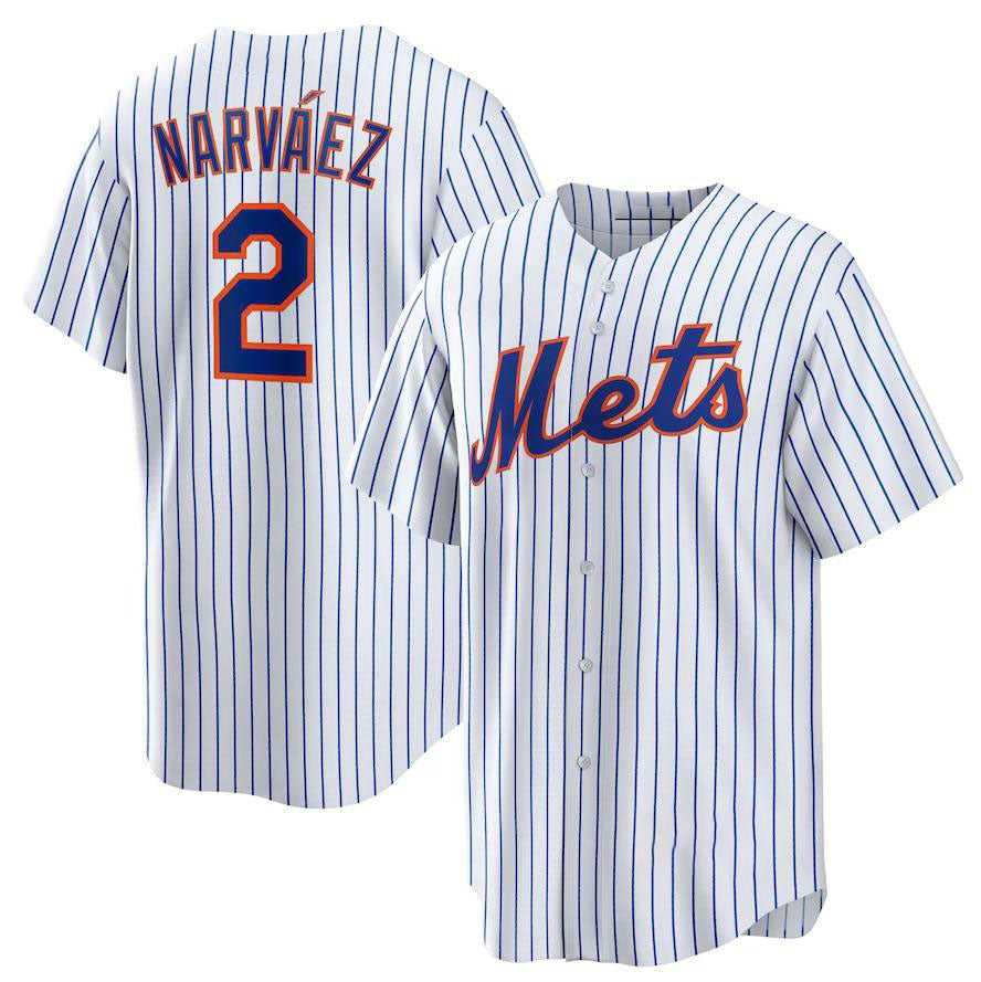 New York Mets #2 Omar Narv¨¢ez White Home Replica Player Jersey Baseball Jerseys baseball jersey product view 1