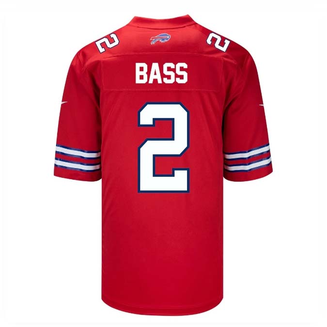 B.Bills #2 Tyler Bass Red Player Game Jersey -American Stitched Football Jerseys football jersey product view 1