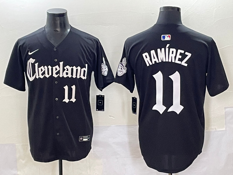 Men's Cleveland Guardians Jose Ramirez #11 Black Replica Player Jersey baseball jersey product view 1