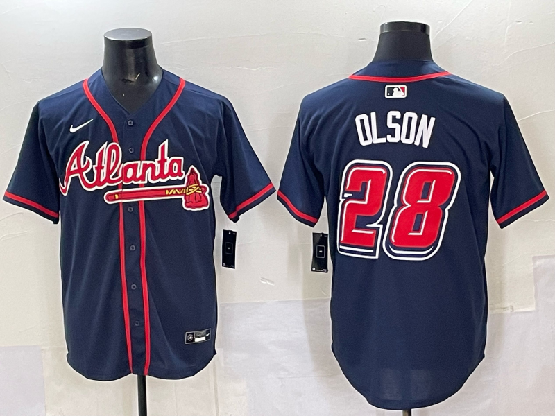 Men's Atlanta Braves Matt Olson #28 Navy 2025 MLB Speedway Classic Alternate Limited Jersey baseball jersey product view 1