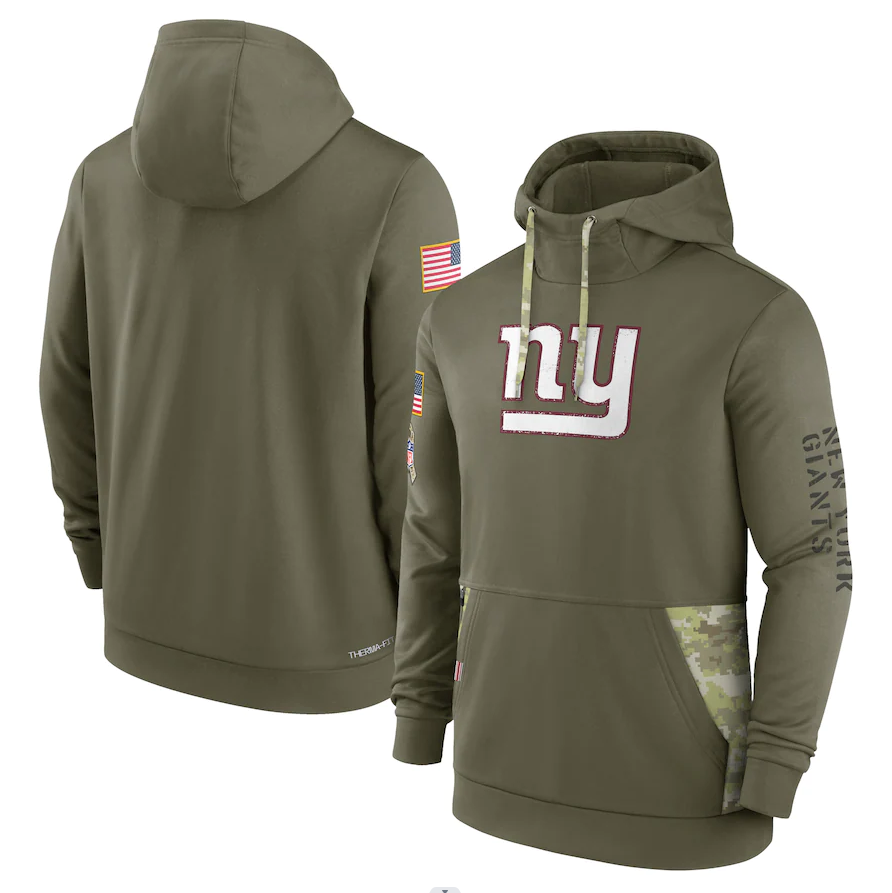 Men's New York Giants Olive 2022 Salute to Service Therma Performance Pullover Hoodie1 football jersey product view 1