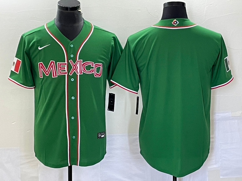 Men's 2023 World Baseball Classic Mexico Green Blank Jersey1 baseball jersey product view 1