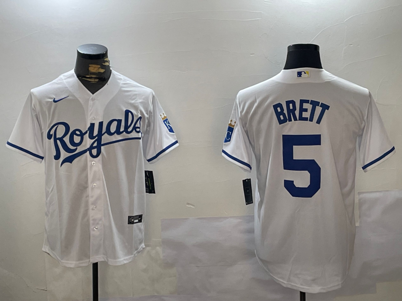 Men's Kansas City Royals George Brett #5 White Home Replica Player Jersey1 baseball jersey product view 1