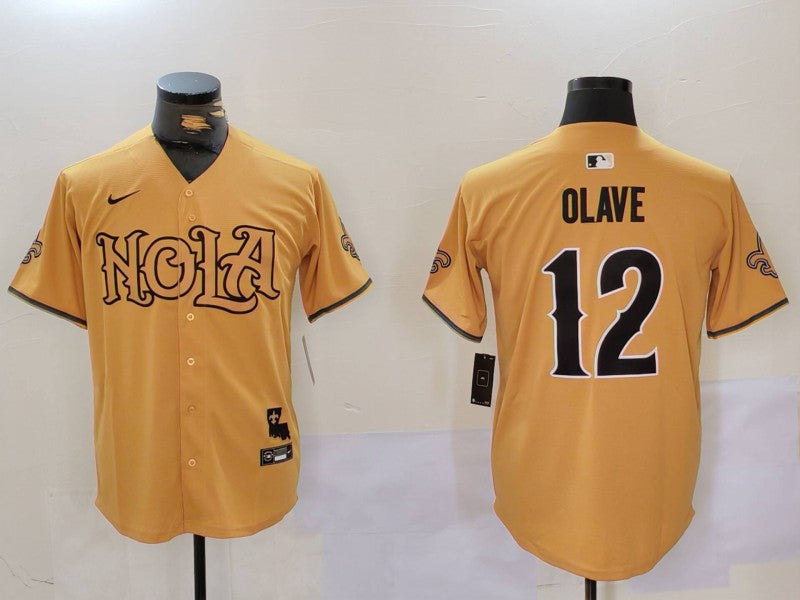 Men's New Orleans Saints Chris Olave #12 Yellow Game Player Jersey1 football jersey product view 1