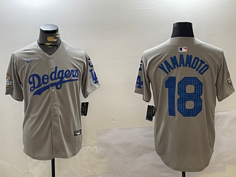 Men's Los Angeles Dodgers Yoshinobu Yamamoto #18 Gray Game Player Jersey1 baseball jersey product view 1