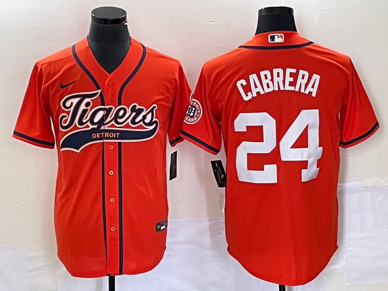Men's Detroit Tigers Miguel Cabrera #24 Orange Replica Player Jersey1 Joint Edition baseball jersey product view 1
