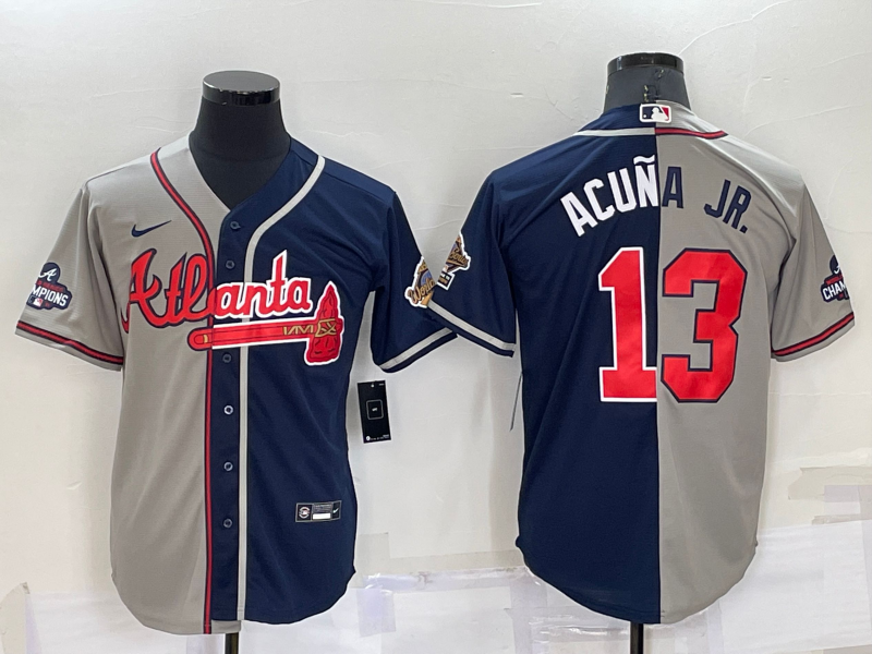 Men's Atlanta Braves Ronald Acuna Jr. #13 Navy/Gray Stitched Jersey1 baseball jersey product view 1