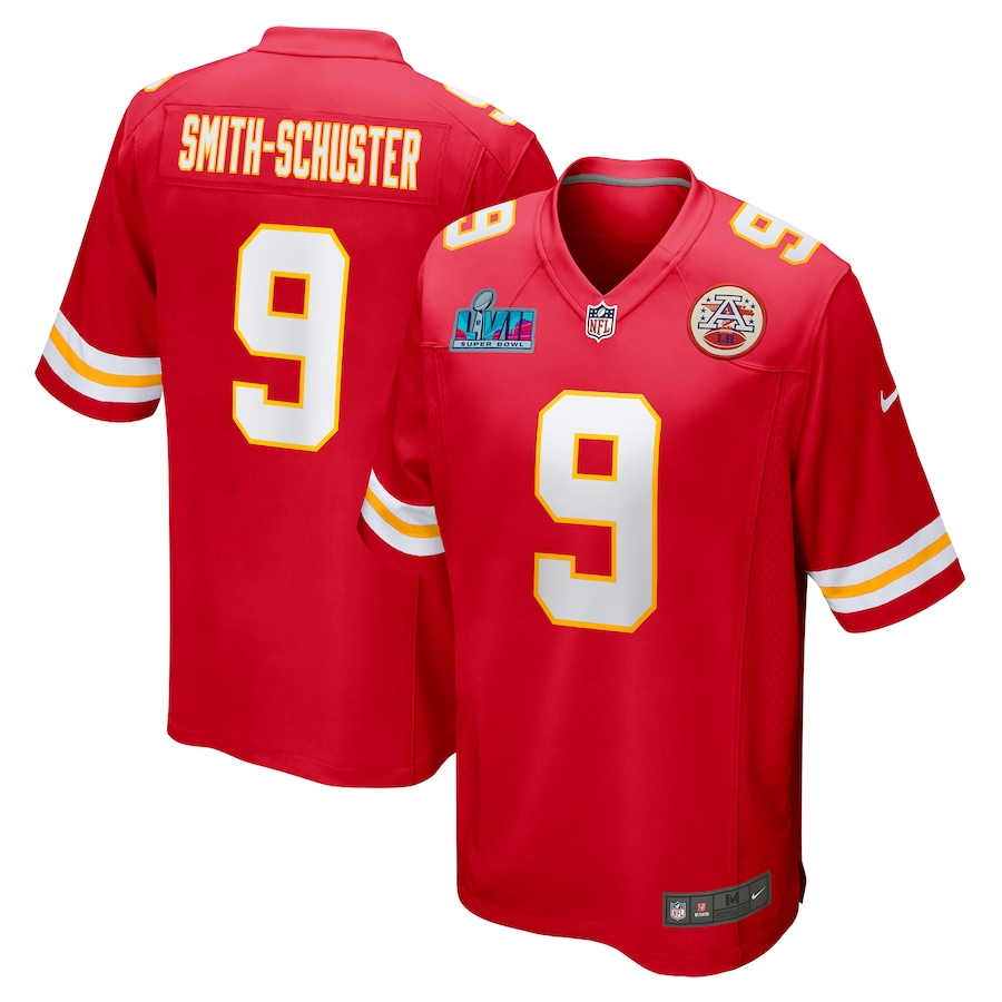 Men's Kansas City Chiefs JuJu Smith-Schuster #9 Red Super Bowl LVII Patch Game Jersey1 football jersey product view 1