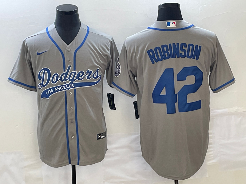 Men's Los Angeles Dodgers Jackie Robinson #42 Gray Player Jersey1 Joint Edition baseball jersey product view 1