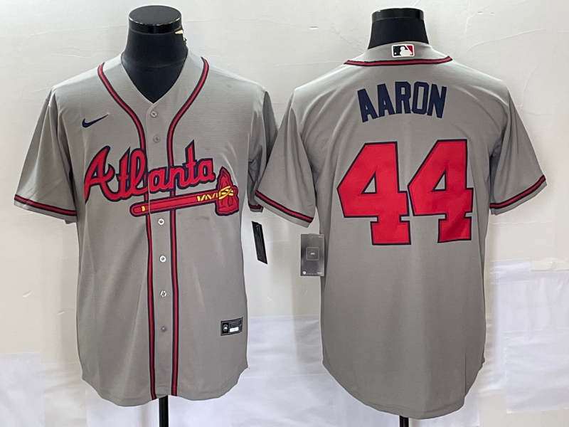 Men's Atlanta Braves Hank Aaron #44 Gray Replica Player Jersey1 baseball jersey product view 1
