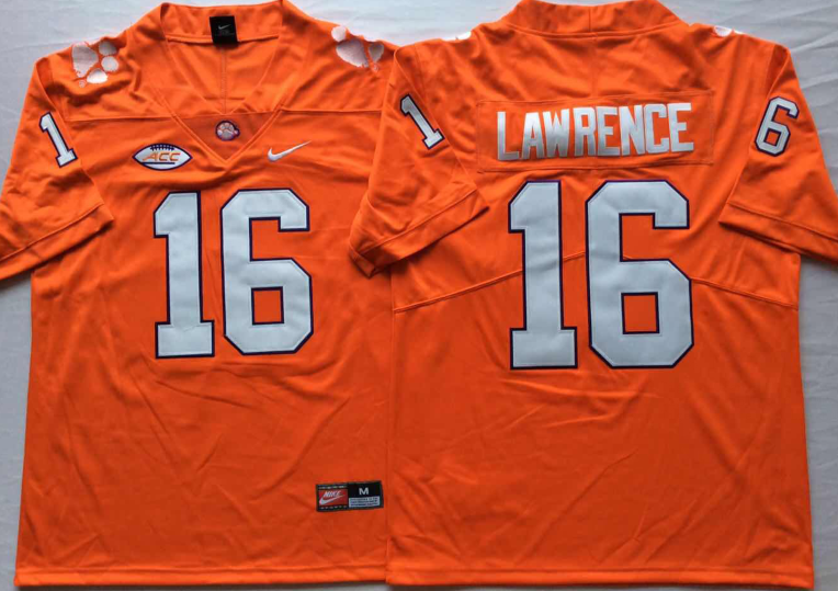 Men's Clemson Tigers Trevor Lawrence #16 Orange Game Jersey sports jersey product view 1