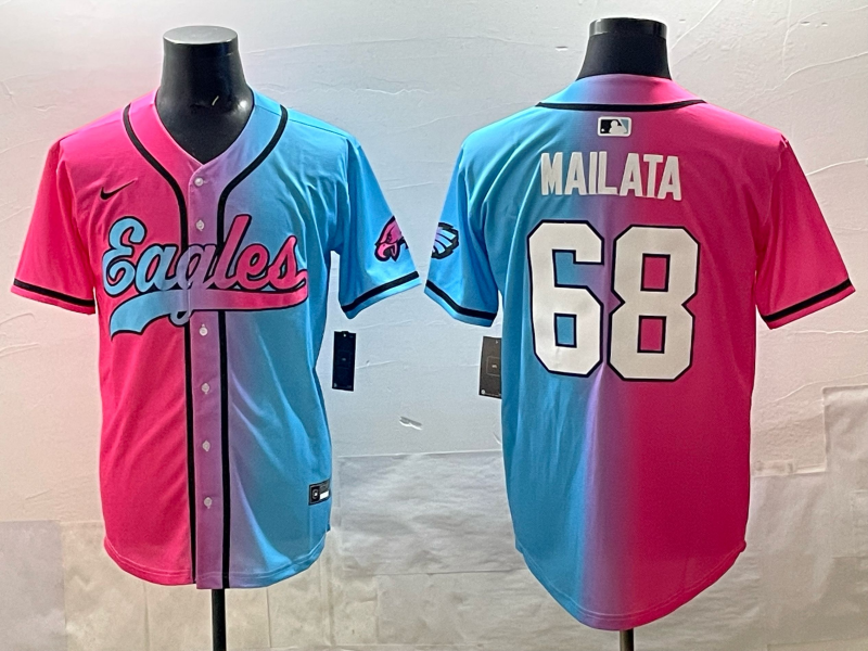 Men's Philadelphia Eagles Jordan Mailata #68 Pink/Blue Game Jersey basketball jersey product view 1