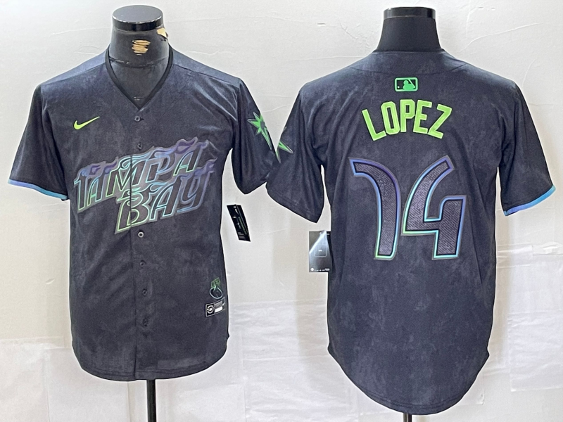 Men's Tampa Bay Rays Jacob Lopez #74 Charcoal 2024 City Connect Limited Player Jersey1 baseball jersey product view 1