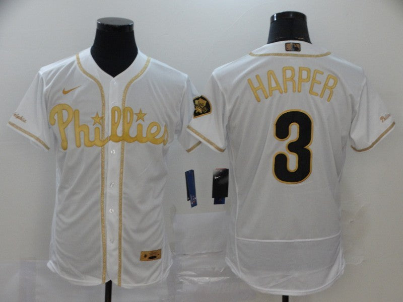 Men's Philadelphia Phillies Bryce Harper #3 White Fashion Stitched Jersey1 baseball jersey product view 1